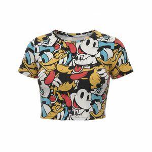 Disney Mickey Mouse Donald Duck Pluto All Over Print T-Shirt Cropped